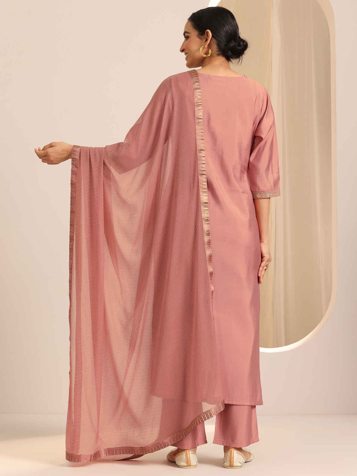 Gerua By Libas Solid Silk Blend Straight Kurta Set | GS1116H | Peach - L