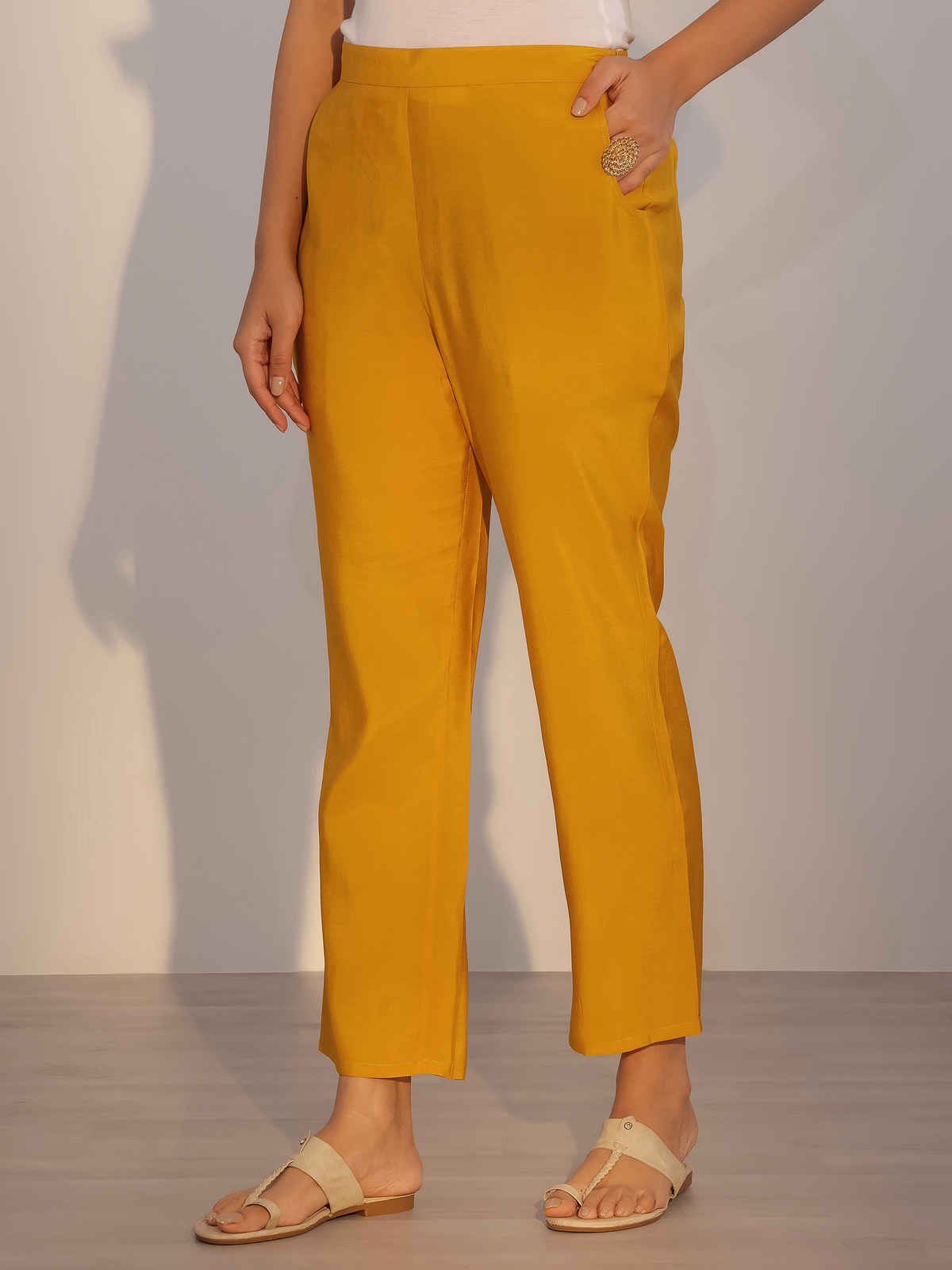 Libas Printed Silk Blend Straight Suit With Dupatta | 400289H | Mustard - M