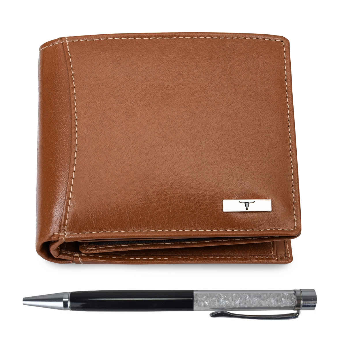 URBAN FOREST Men's Ollin Aniline Leather Wallet & Diamond Pen Combo Gift | Cognac