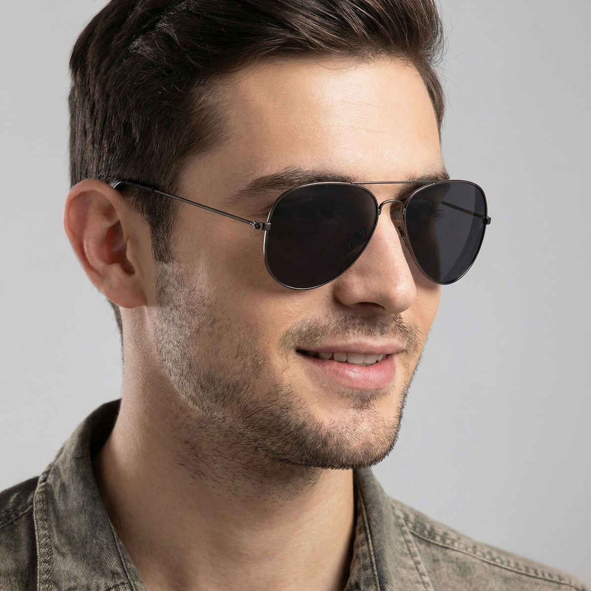 NuVew Unisex Aviator Sunglasses | Gun | Large