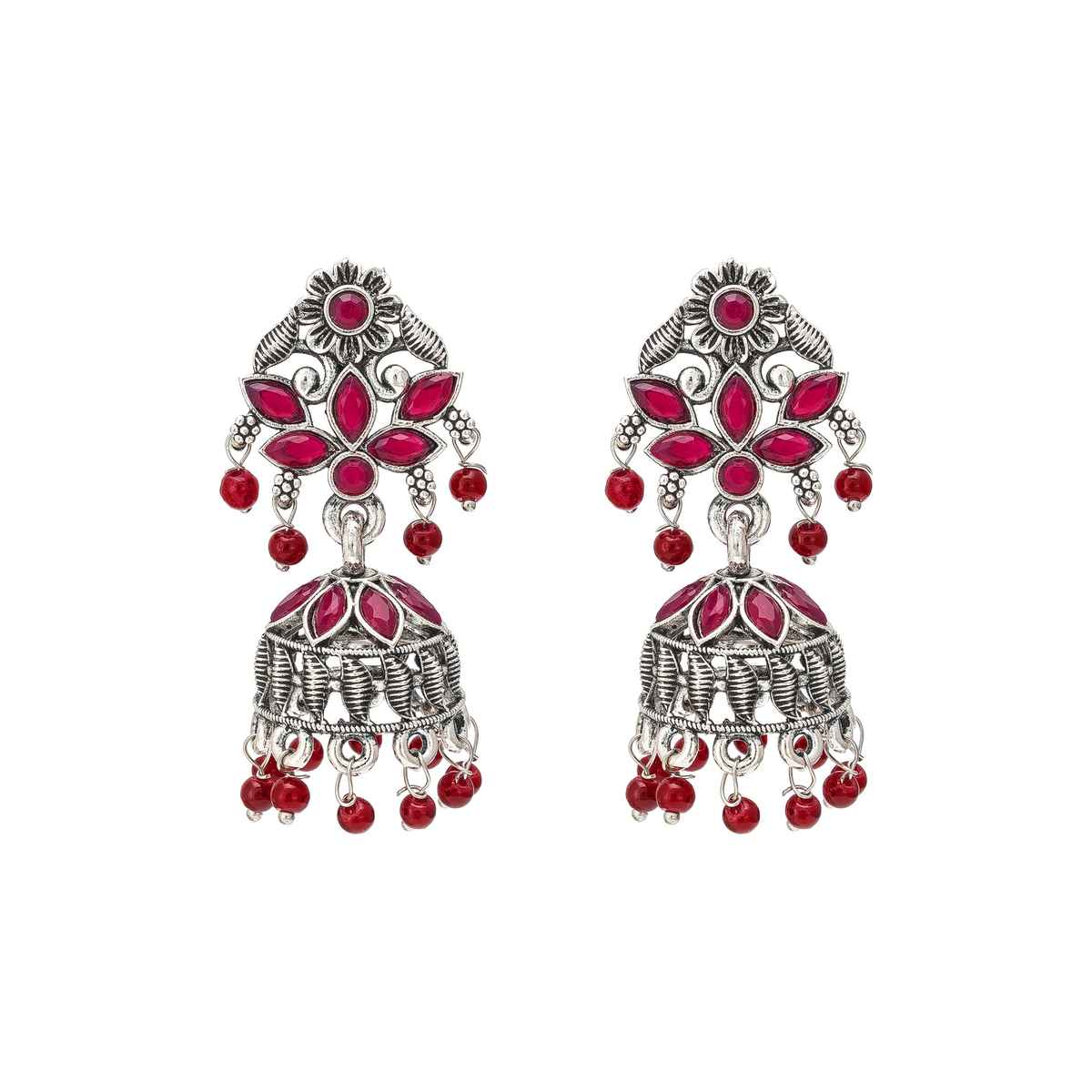 Aadita Oxidized Silver Necklace with Pearl Mala - Antique Boho Tribal Jewelry for Women & Girls