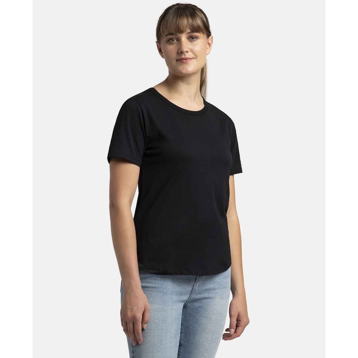 Jockey Women Cotton Rich Half Sleeve T-shirt | Black - 2XL