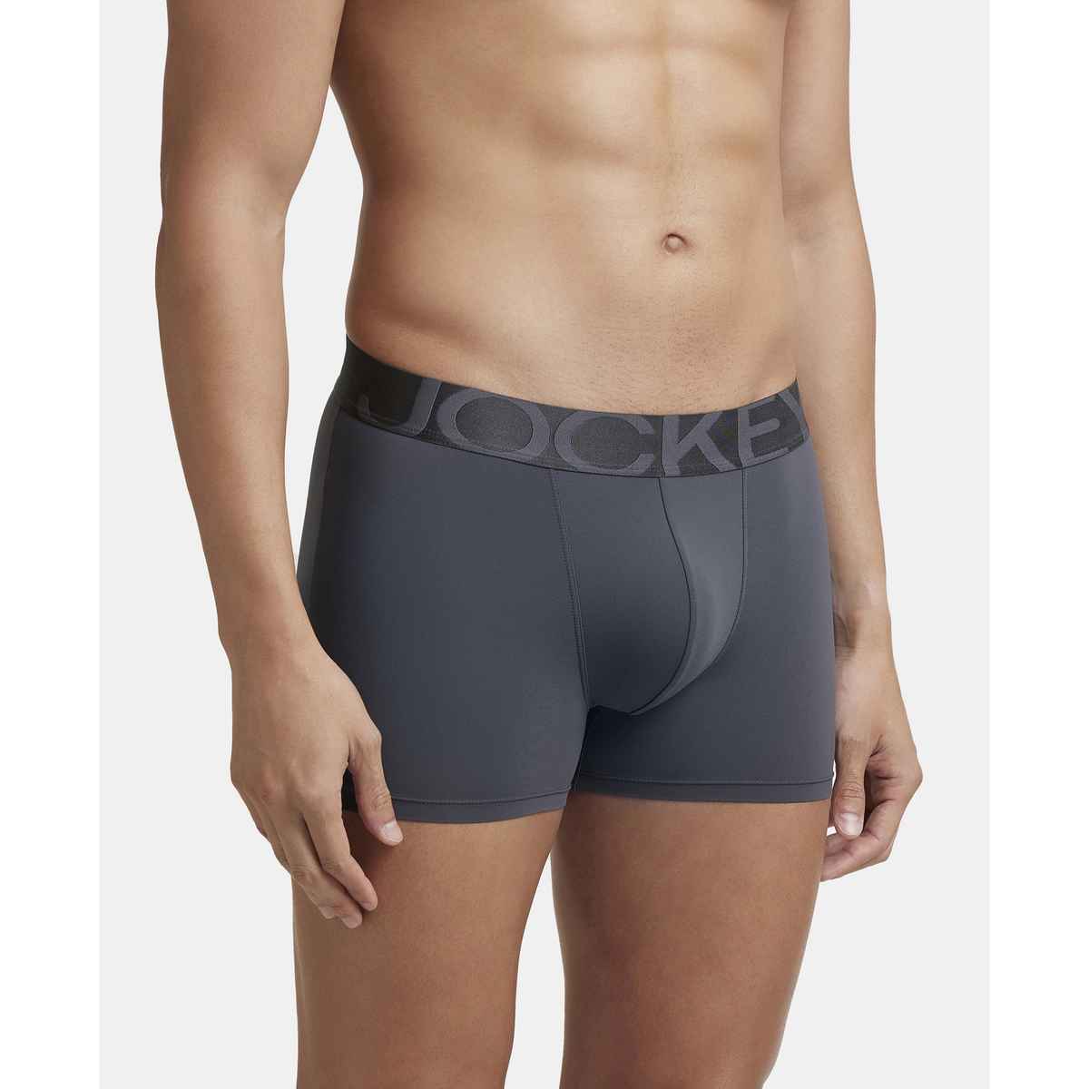 Jockey IC28 Men's Tactel Microfiber Elastane Stretch Underwear Solid Trunk | Ebony-M