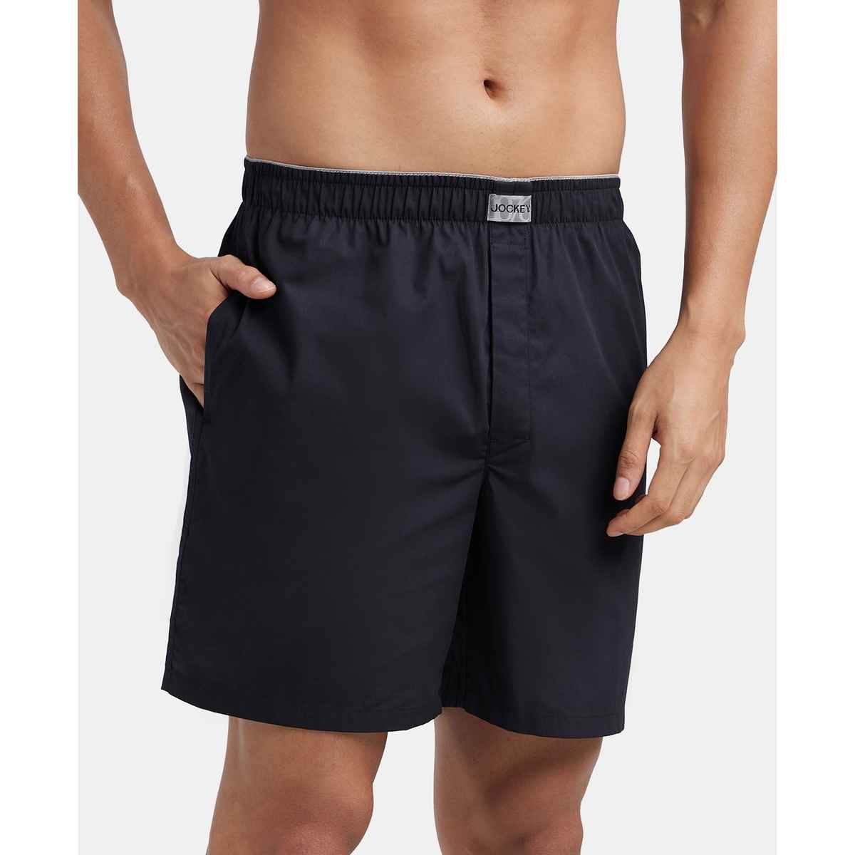 Jockey MC10 Men's Super Combed Mercerized Cotton Woven Fabric Underwear Boxer Shorts | Black - L