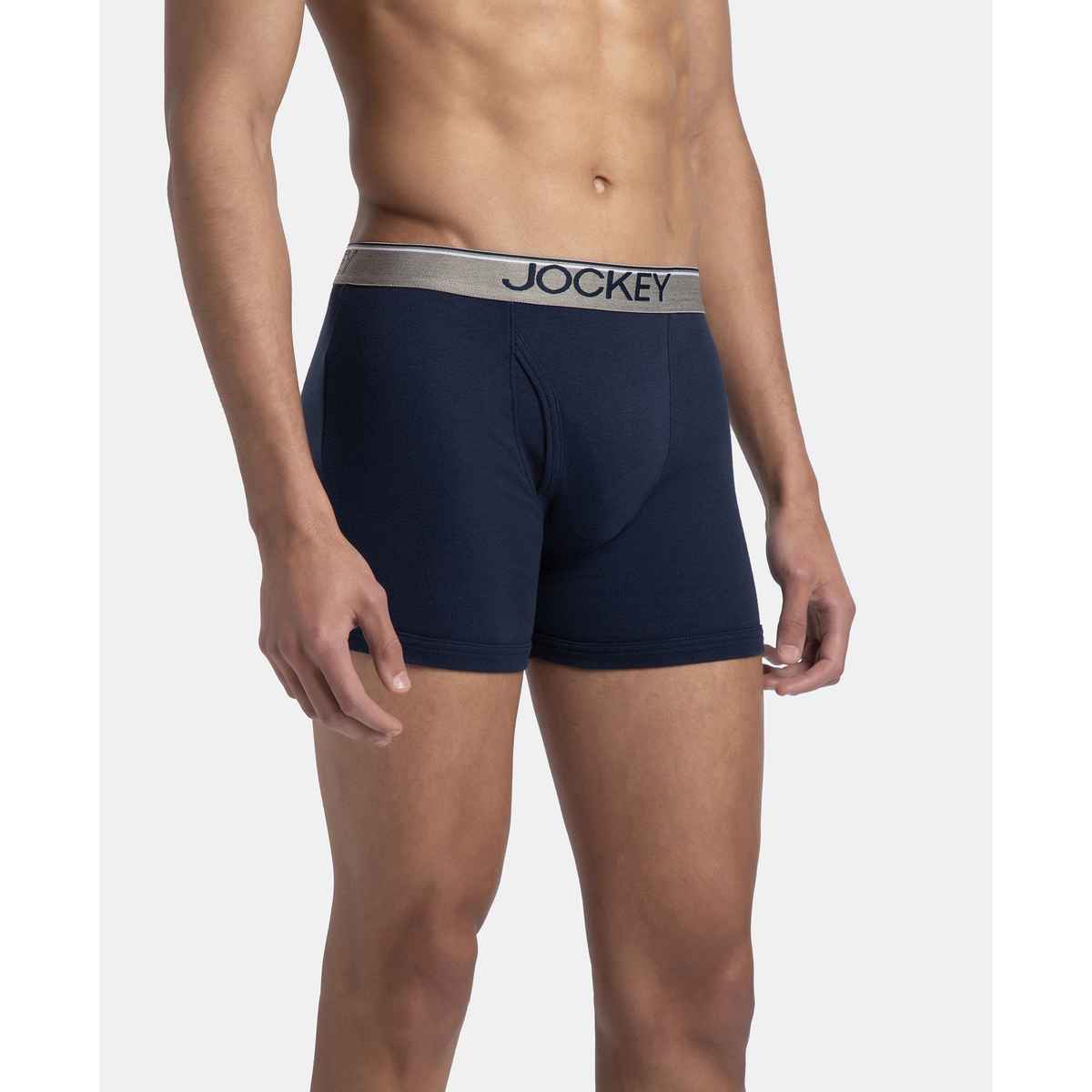 Jockey 8009 Men's Super Combed Cotton Underwear Boxer Brief | Ultrasoft Waistband | Black/Navy/Charcoal - L