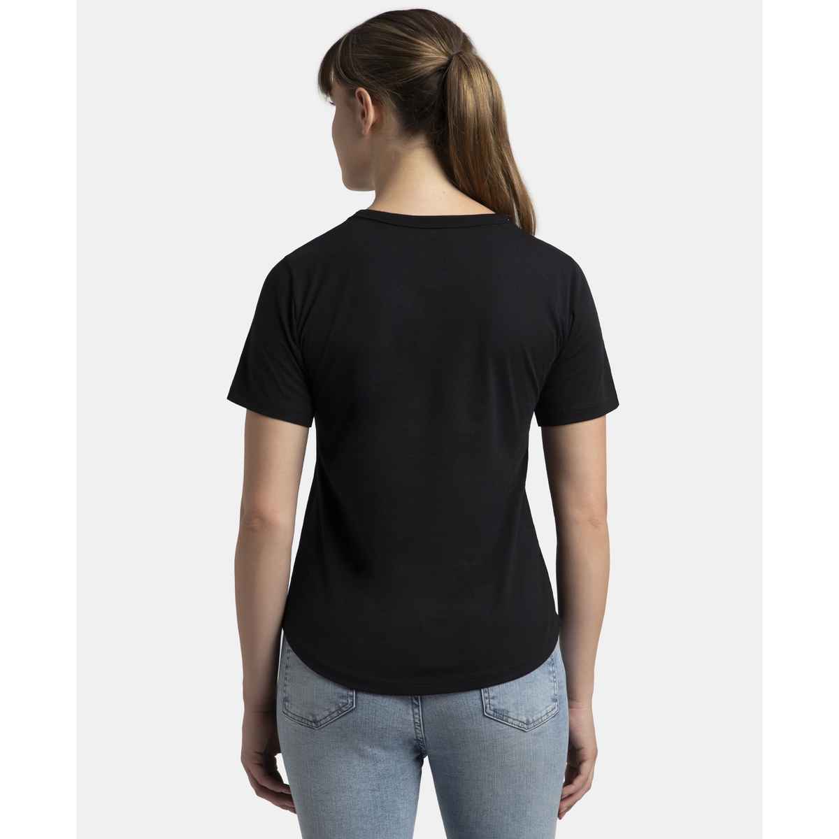 Jockey Women Cotton Rich Half Sleeve T-shirt | Black - 2XL