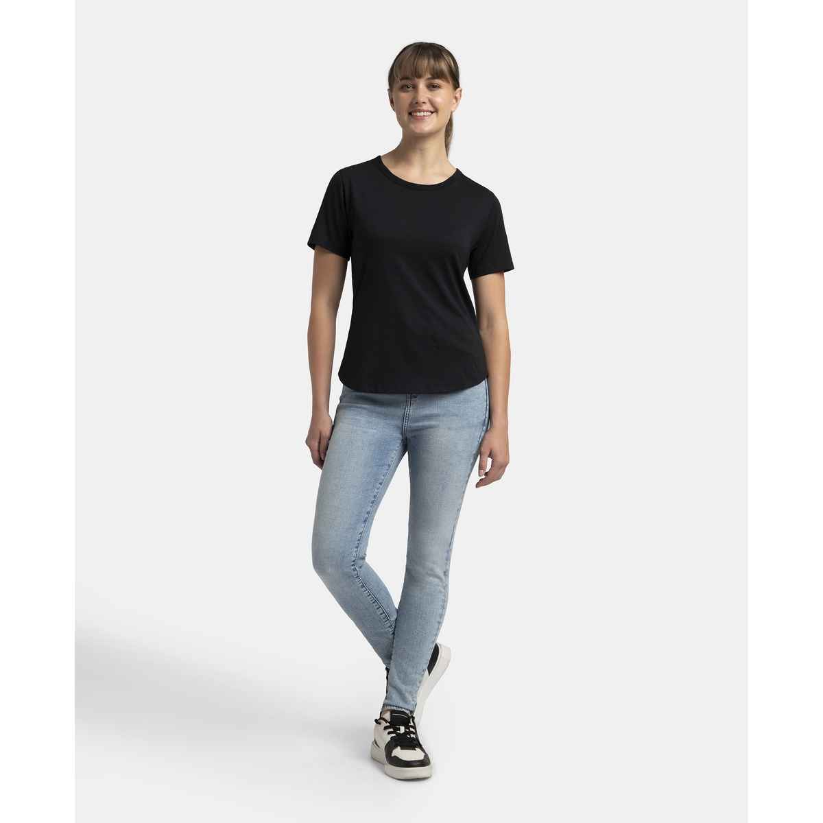 Jockey Women Cotton Rich Half Sleeve T-shirt | Black - L
