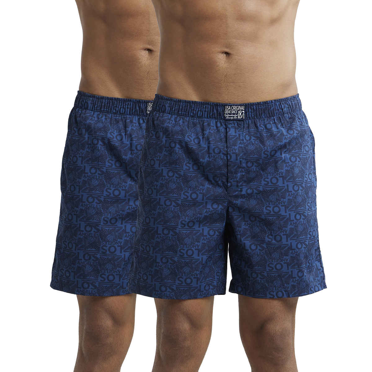 Jockey US57 Men's Super Combed Cotton Woven Printed Underwear Boxer|Side Pocket|PO2 | Navy-L