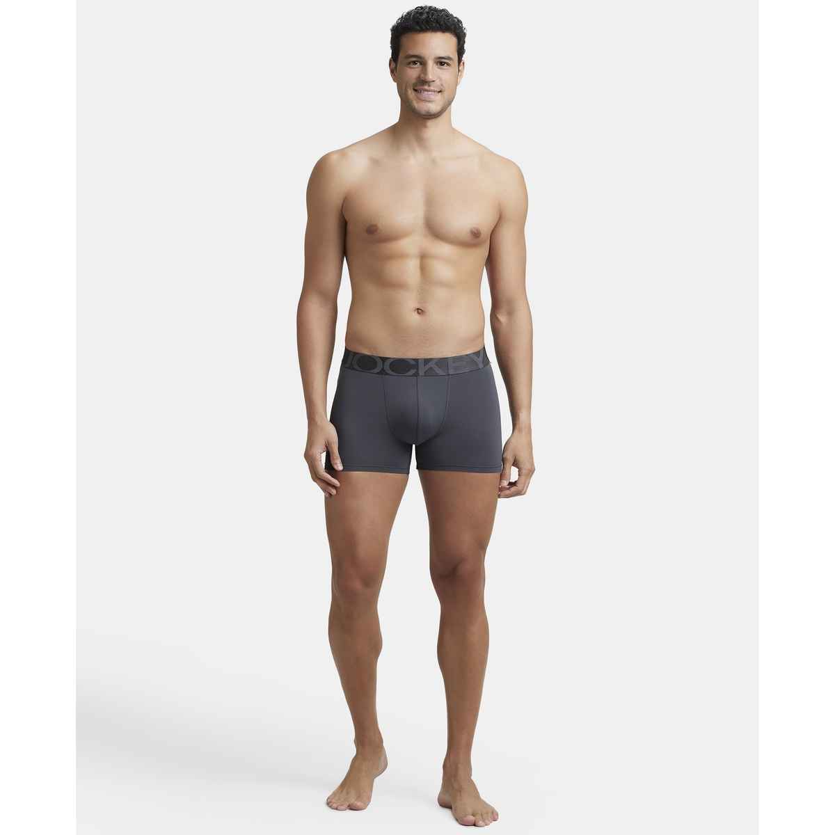 Jockey IC28 Men's Tactel Microfiber Elastane Stretch Underwear Solid Trunk | Ebony-M