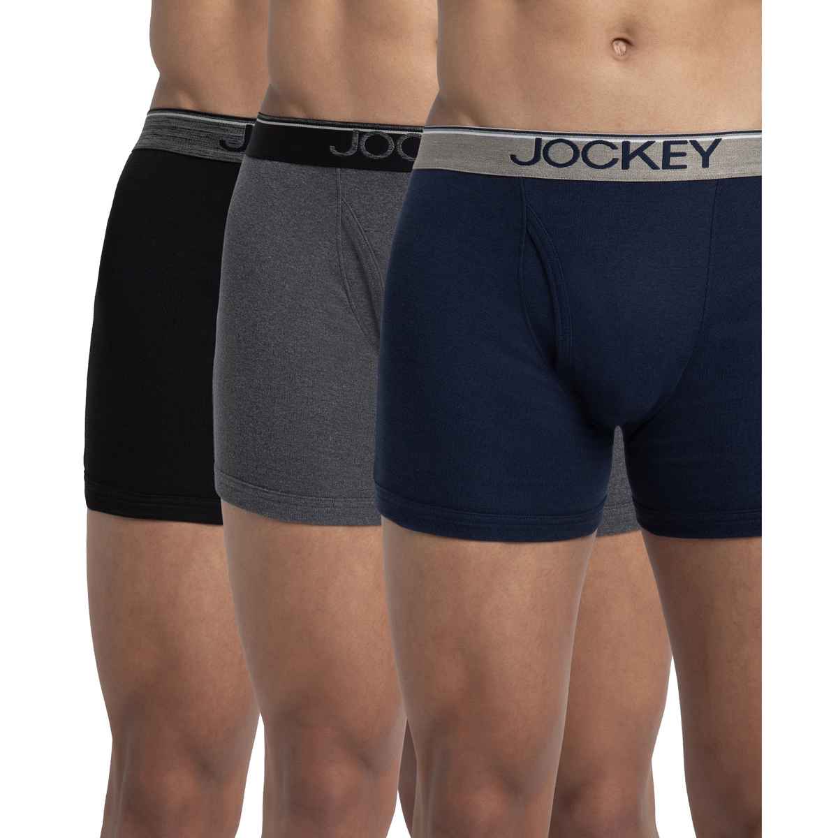 Jockey 8009 Men's Super Combed Cotton Underwear Boxer Brief | Ultrasoft Waistband | Black/Navy/Charcoal - M