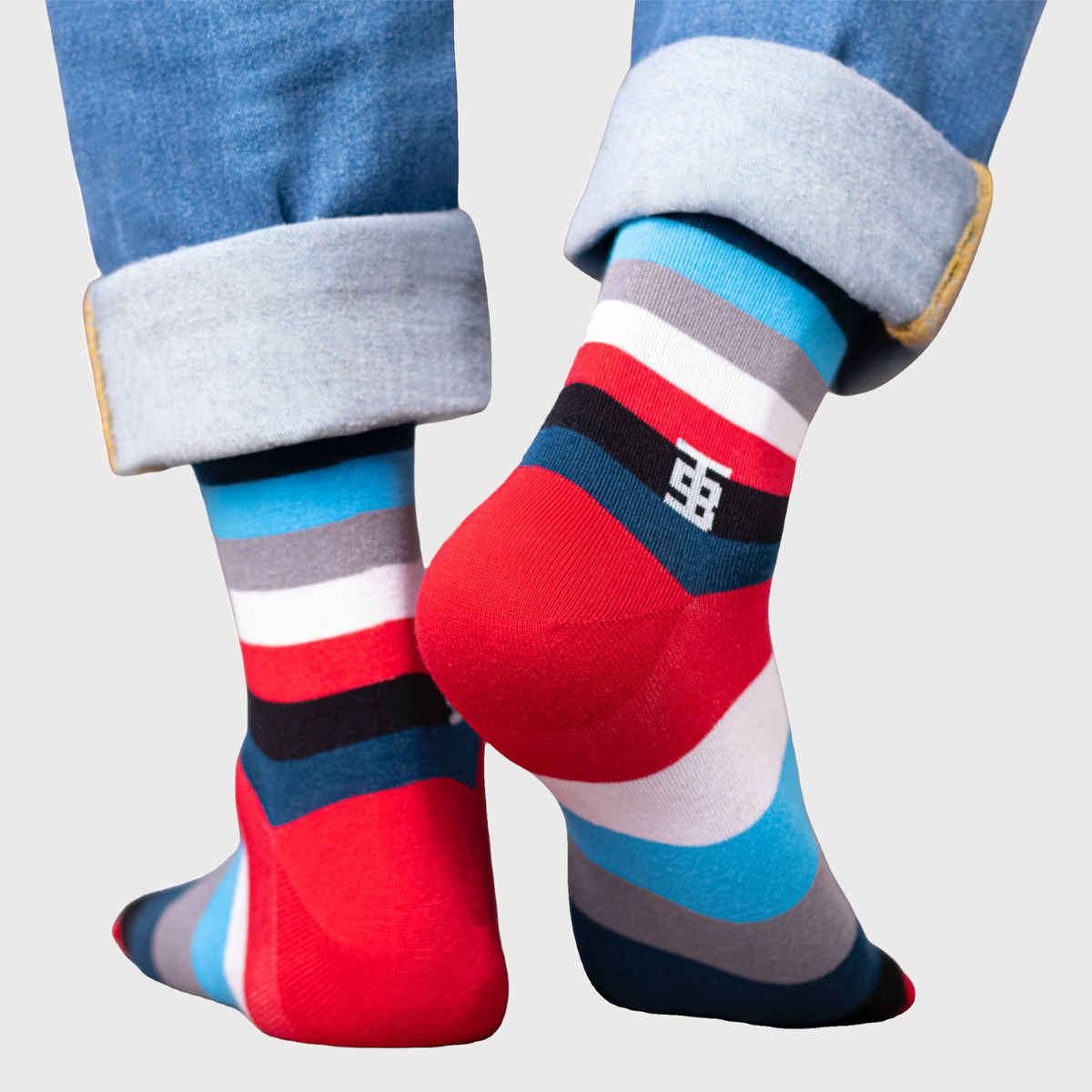 Socksoho Men's Striped 95% Scottish Lisle Cotton and 5% Spandex Calf Socks | Red - Free Size