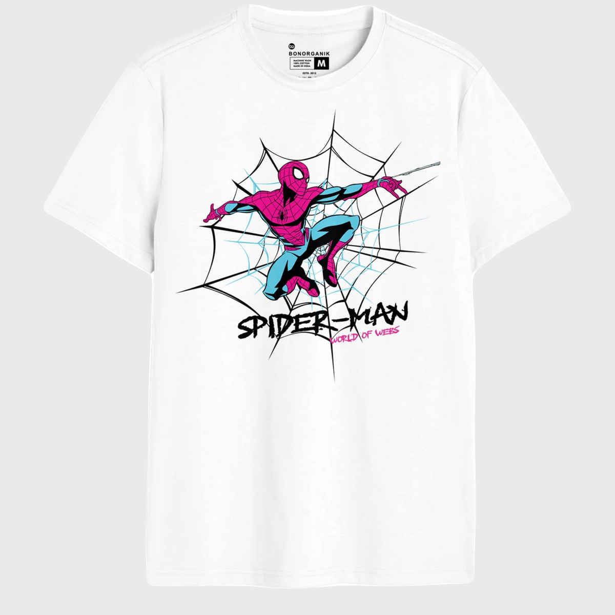 Bonorganik Men's Spiderman Graphic Printed T-shirt | White - L