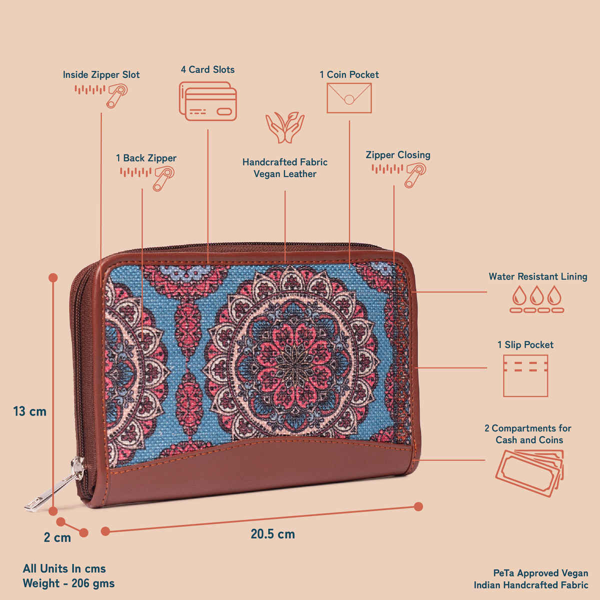 Zouk Multicolor Mandala Print Chain Wallet (Cfc)(1pc) & Voylla Morni Avalyn Pendant Set(3pc) Combo