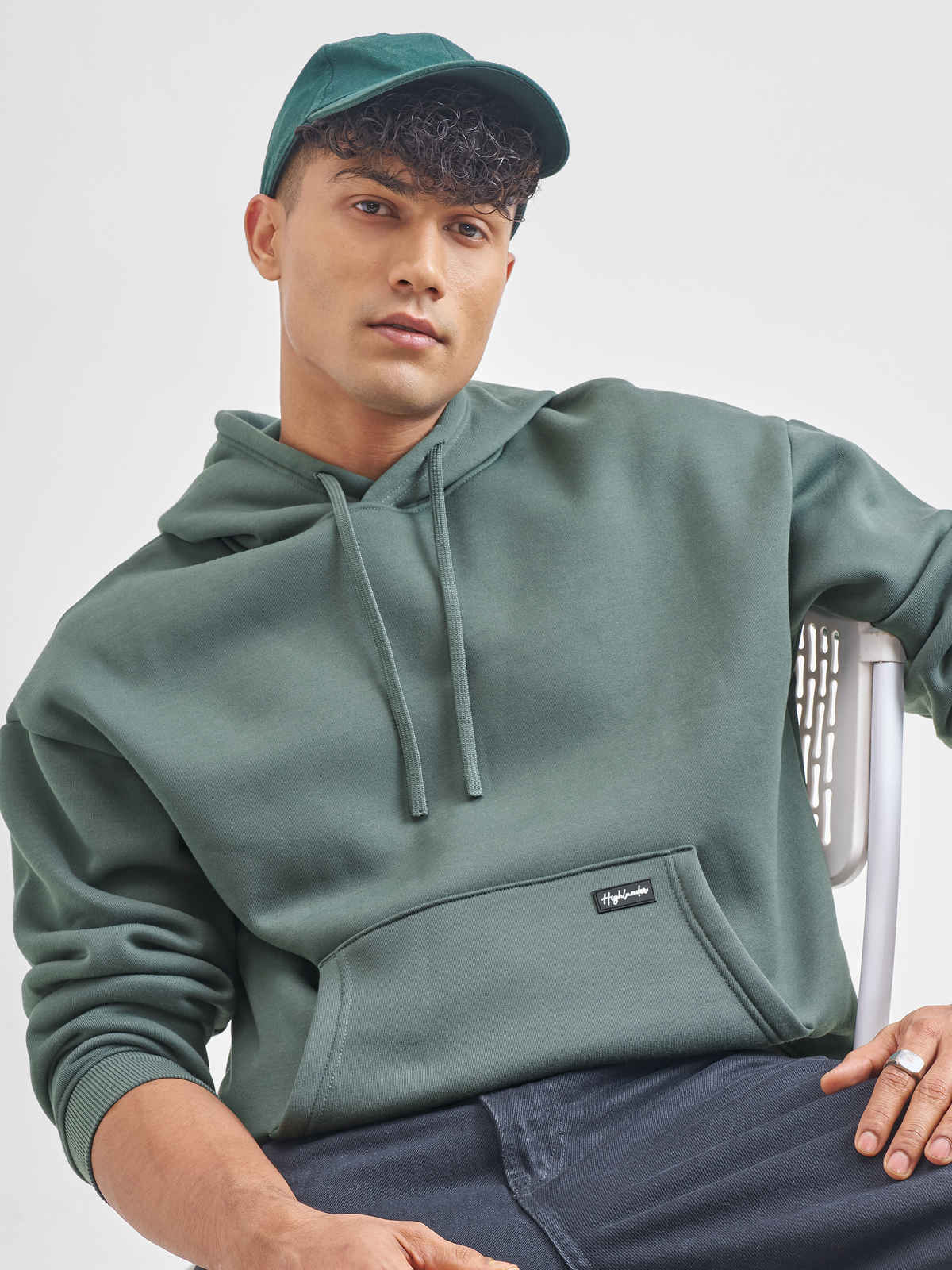 Highlander Men's Oversized Drop Shoulder Hooded Pullover Sweatshirt | Green - L