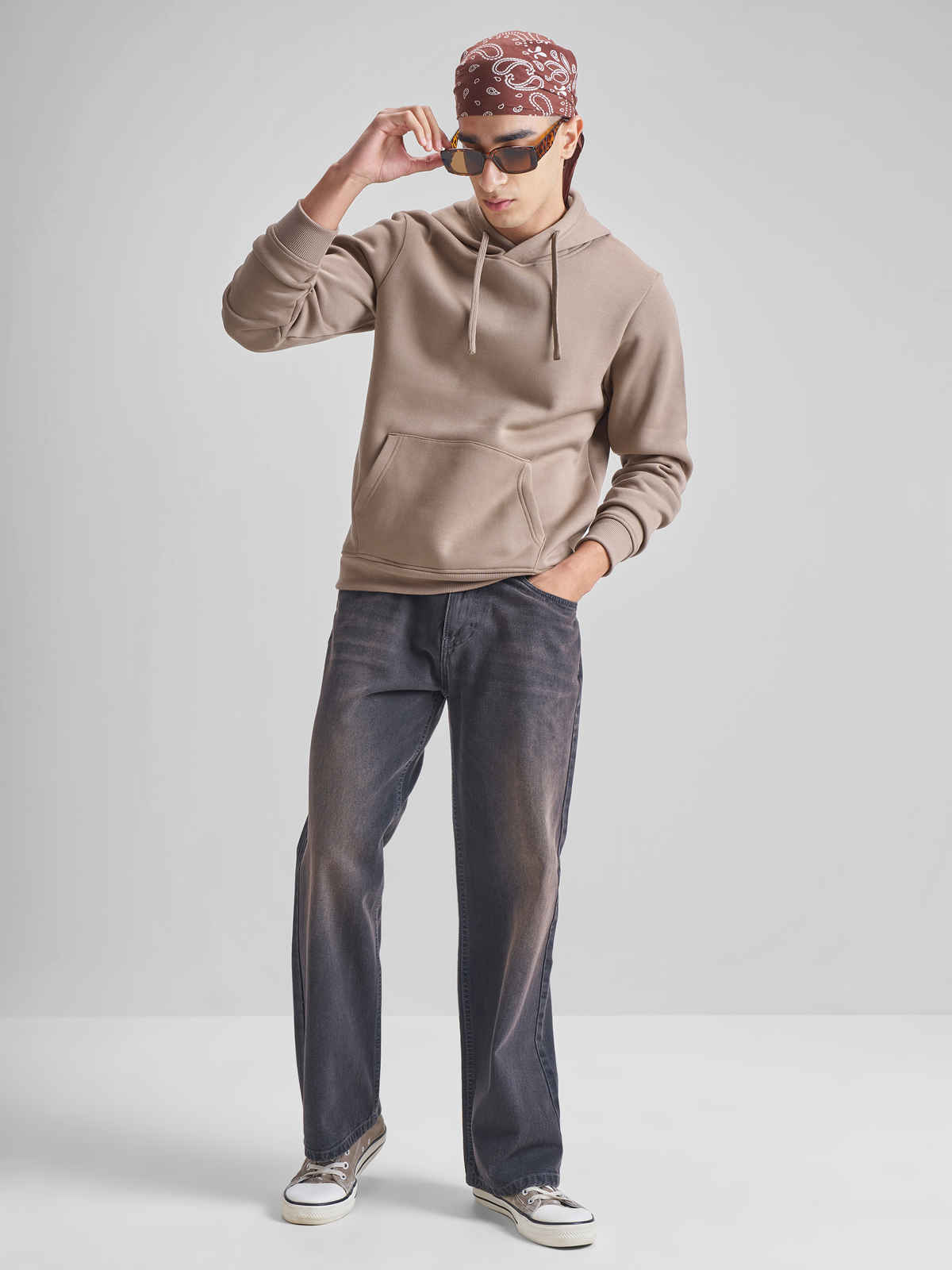 Highlander Men's Solid Hooded Sweatshirt | Beige - S