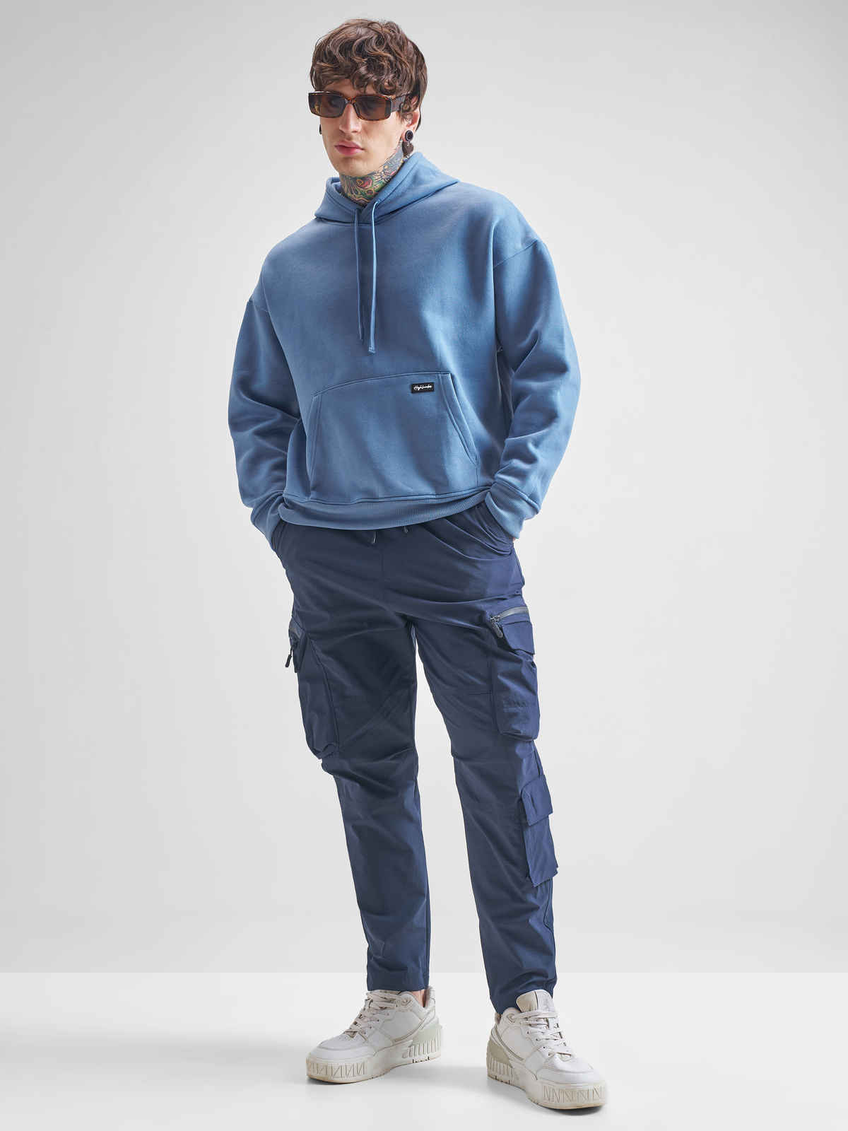 Highlander Men's Oversized Drop Shoulder Hooded Pullover Sweatshirt | Blue - L