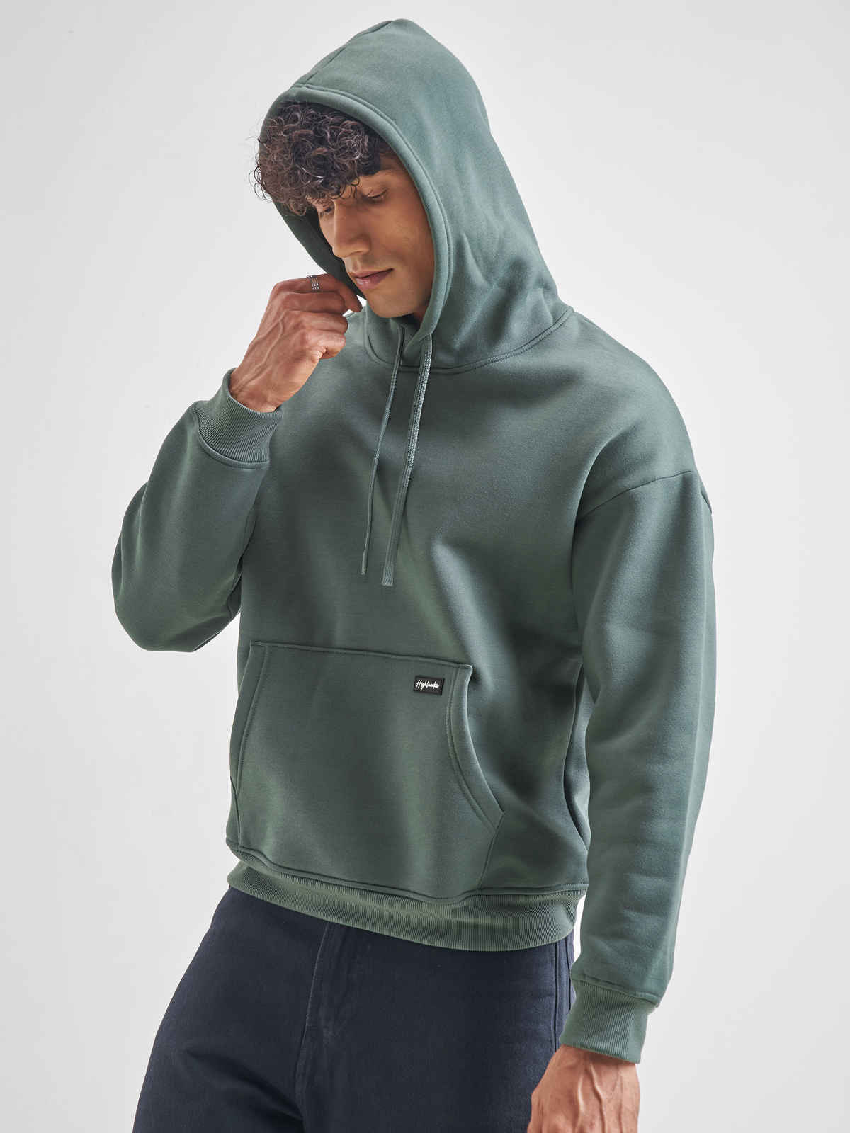 Highlander Men's Oversized Drop Shoulder Hooded Pullover Sweatshirt | Green - L