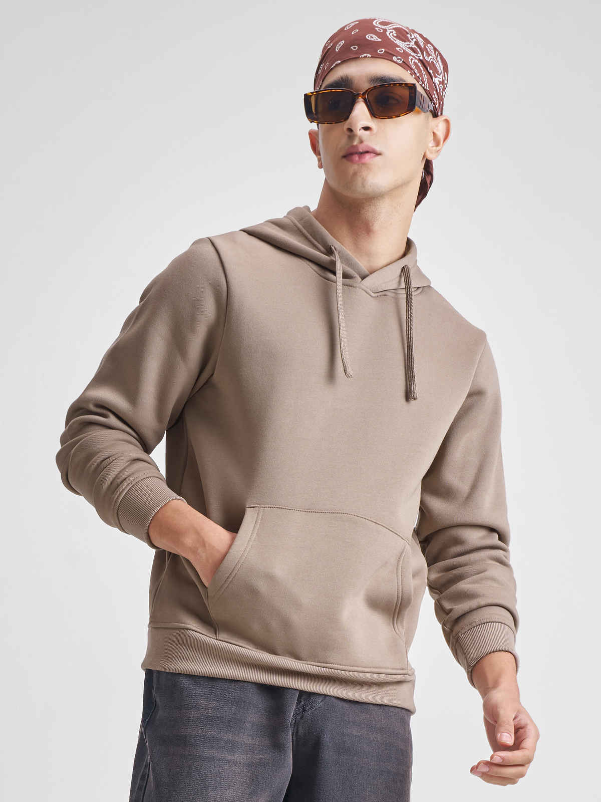 Highlander Men's Solid Hooded Sweatshirt | Beige - M