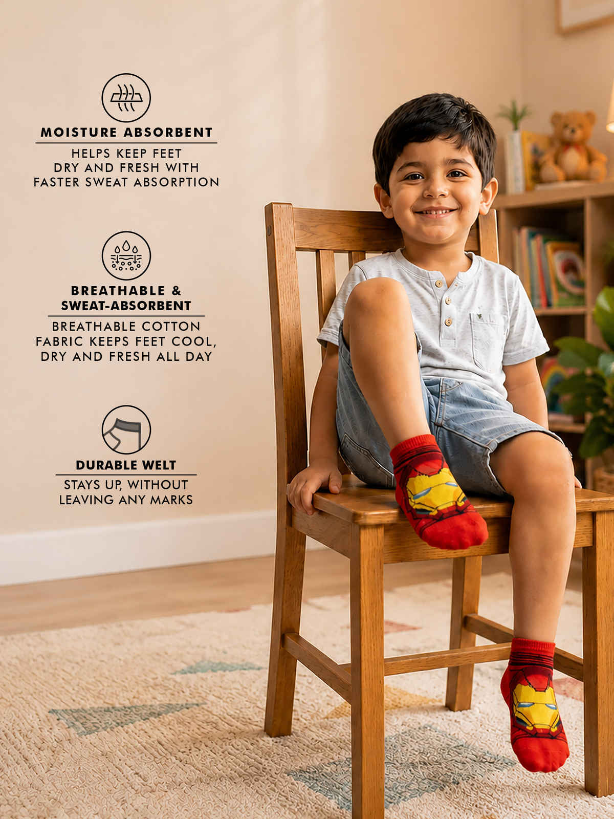 Supersox Boy's Combed Cotton Ankle Socks | Assorted | 5 - 6 years