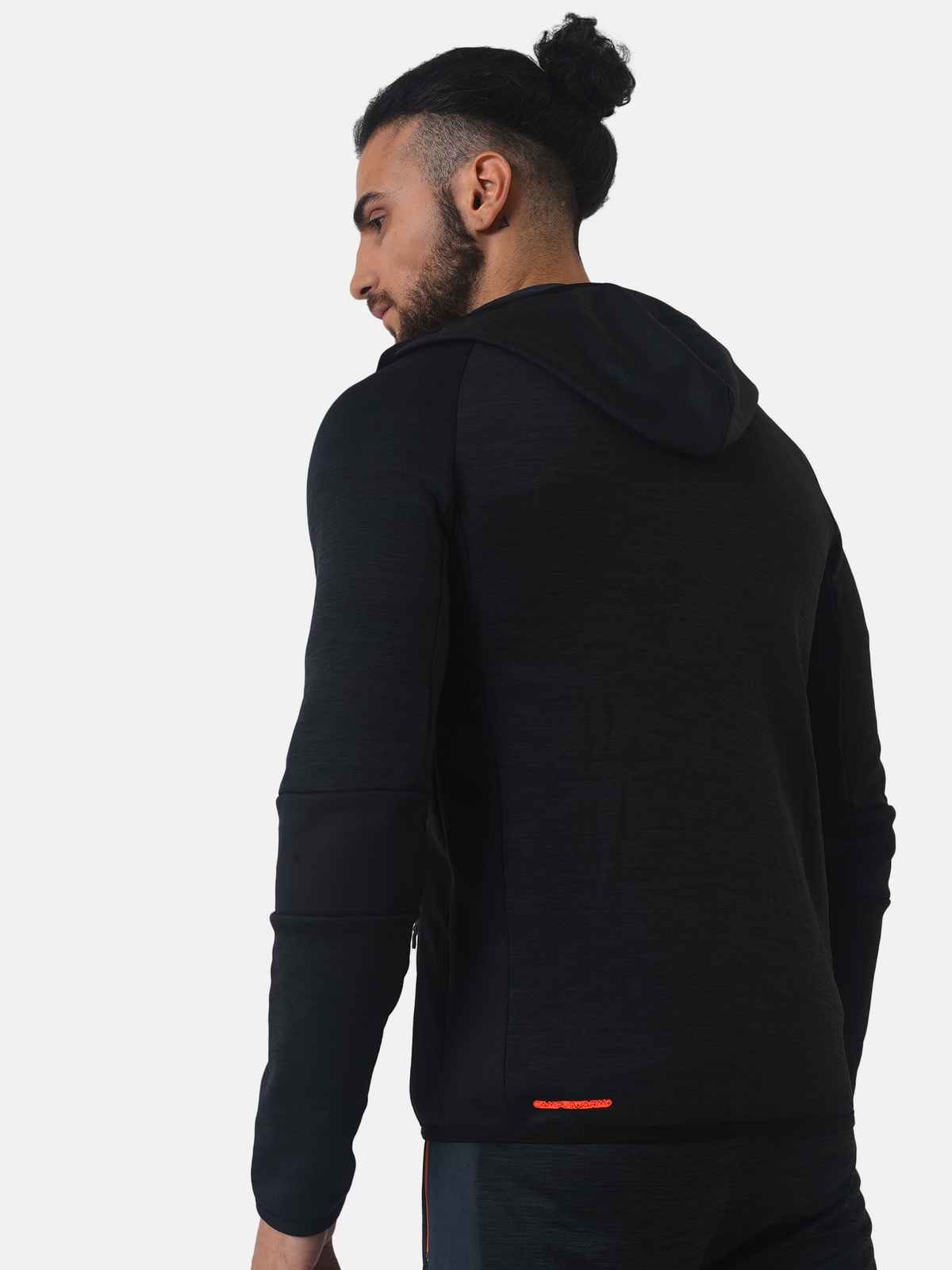Campus Sutra Men's Zip - Front Activewear Hoodie With Reflective Detail | Black - S