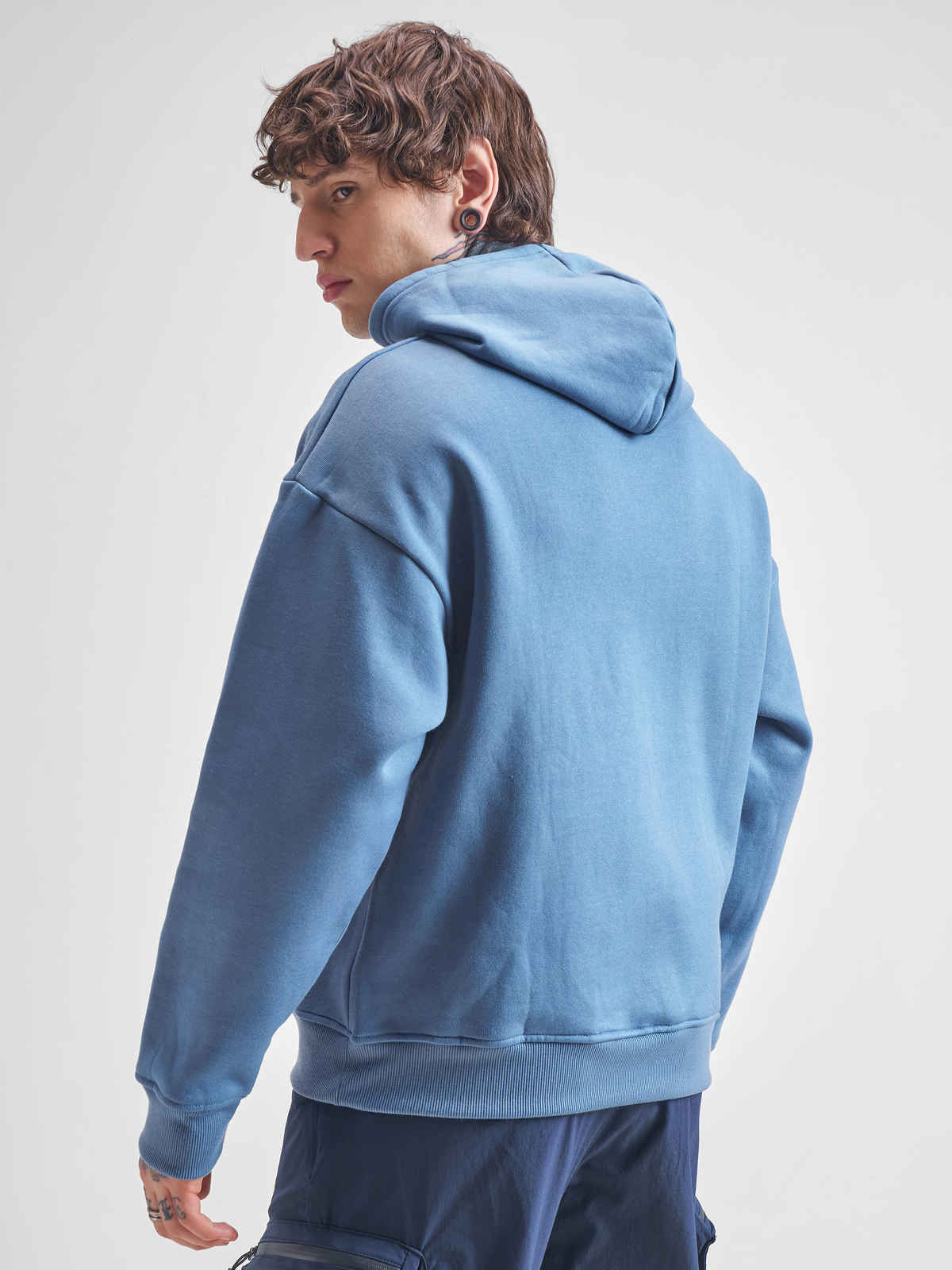 Highlander Men's Oversized Drop Shoulder Hooded Pullover Sweatshirt | Blue - M