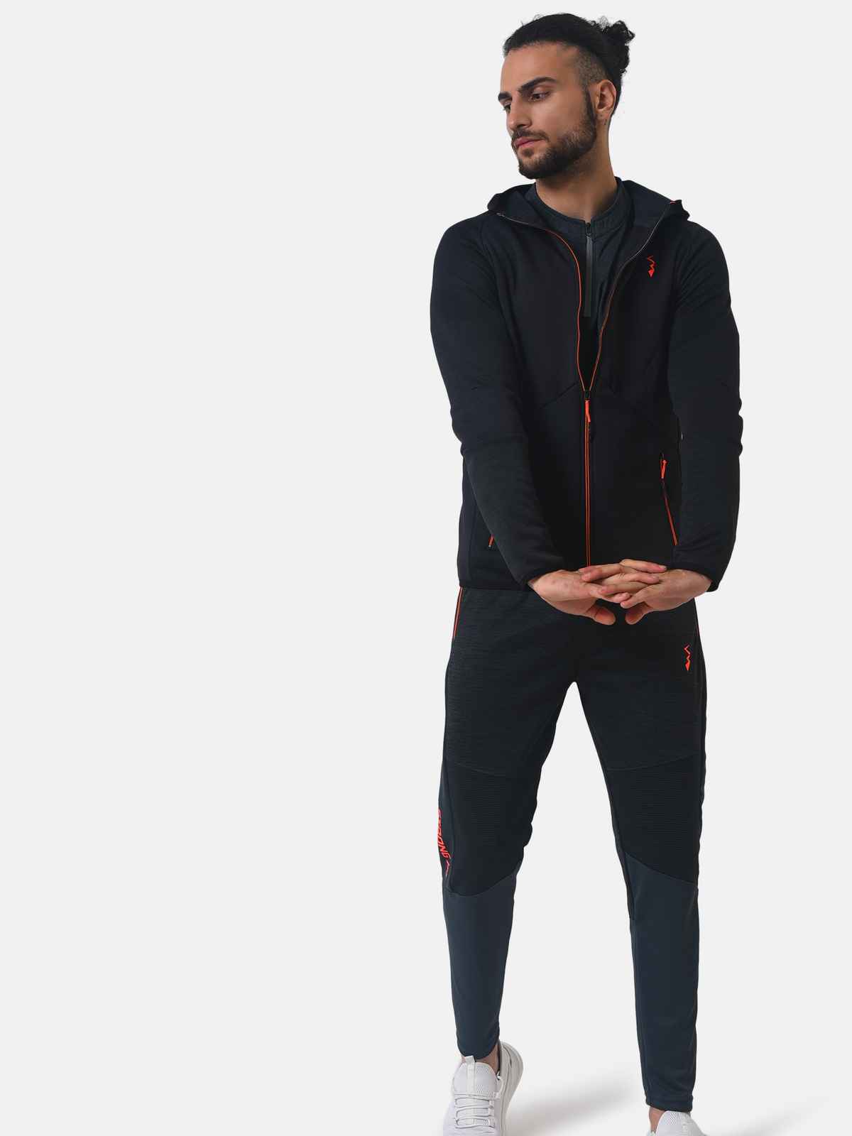 Campus Sutra Men's Zip - Front Activewear Hoodie With Reflective Detail | Black - S