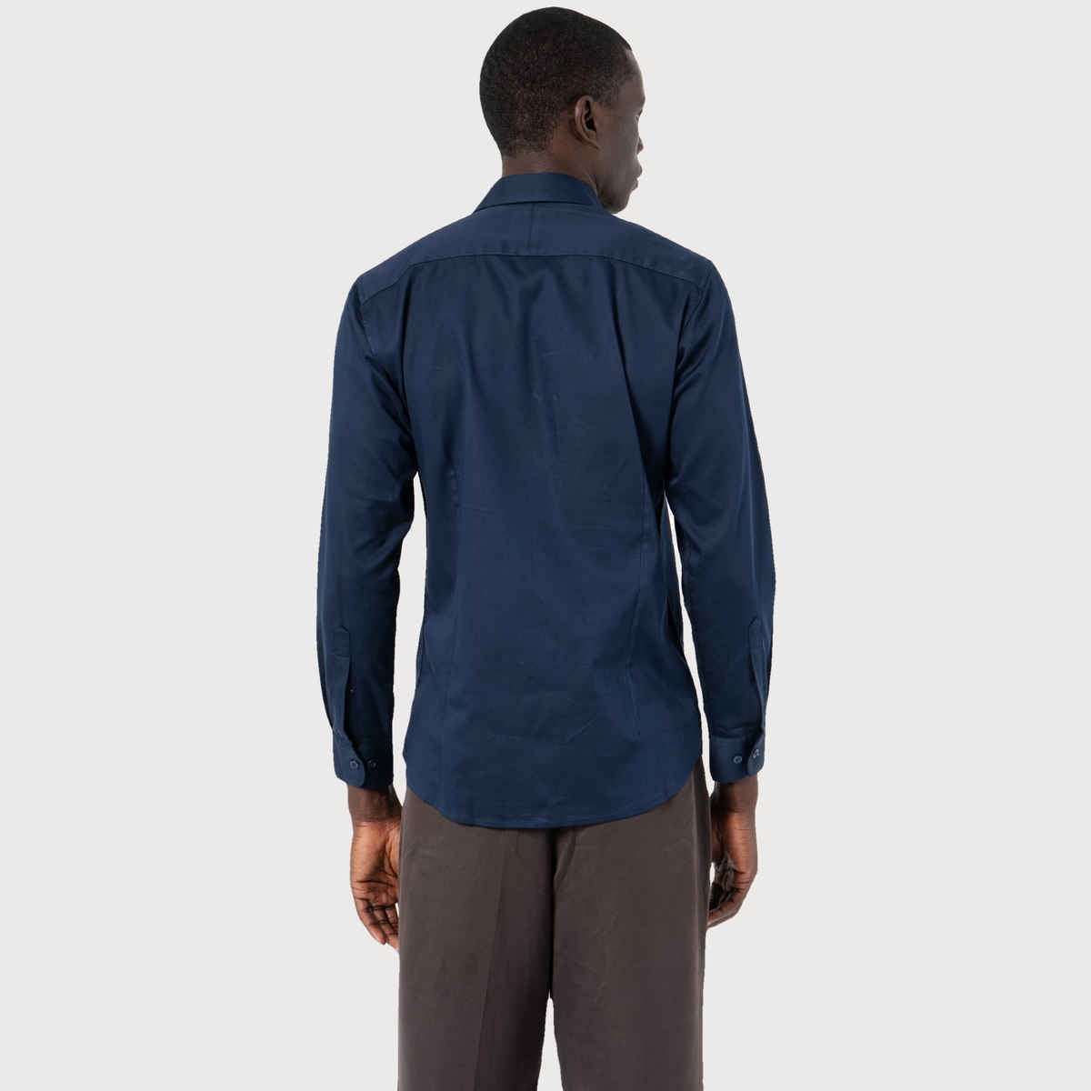 Sanskrutihomes India Slim Spread Collar Solid Satin Slim Fit Casual Shirt for Men s | Navy Blue | L
