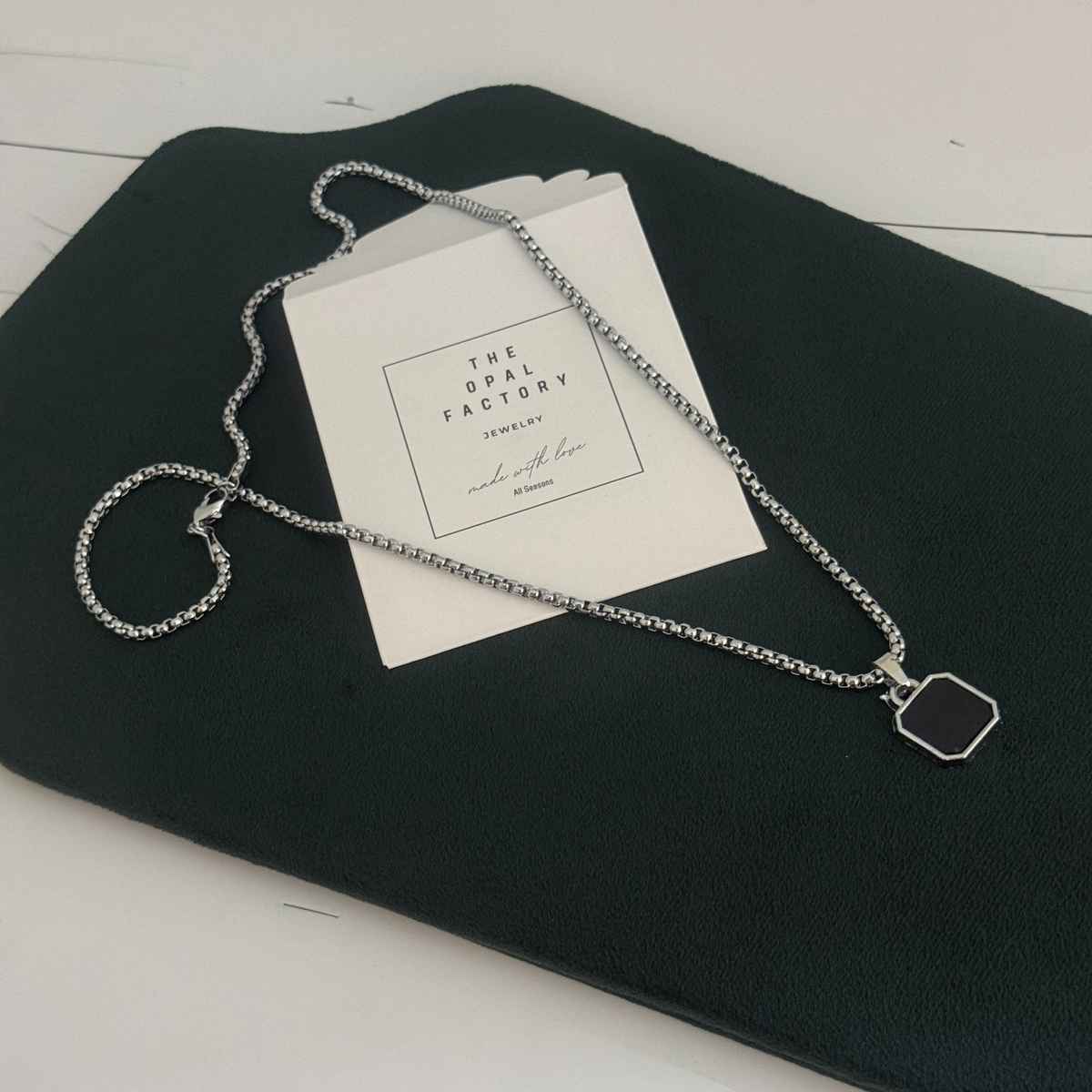 The Opal Factory Men's Pendant | Square Pendant with Chain | Necklace-096 | Silver