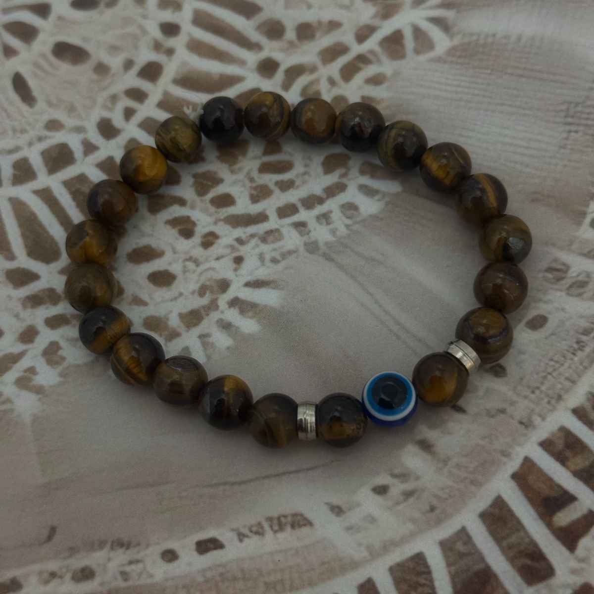 The Opal Factory Men's Jewelry Tiger Eye Bracelet with Evil Eye Bead | Bangle-286 | Brown