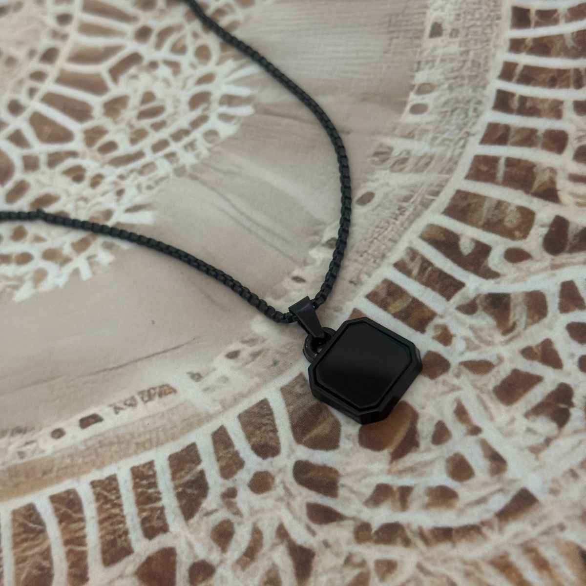 The Opal Factory Men's Pendant | Square Pendant with Chain | Necklace-097 | Black