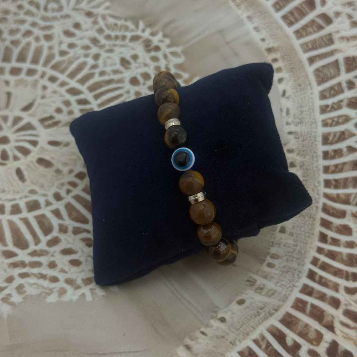 The Opal Factory Men's Jewelry Tiger Eye Bracelet with Evil Eye Bead | Bangle-286 | Brown