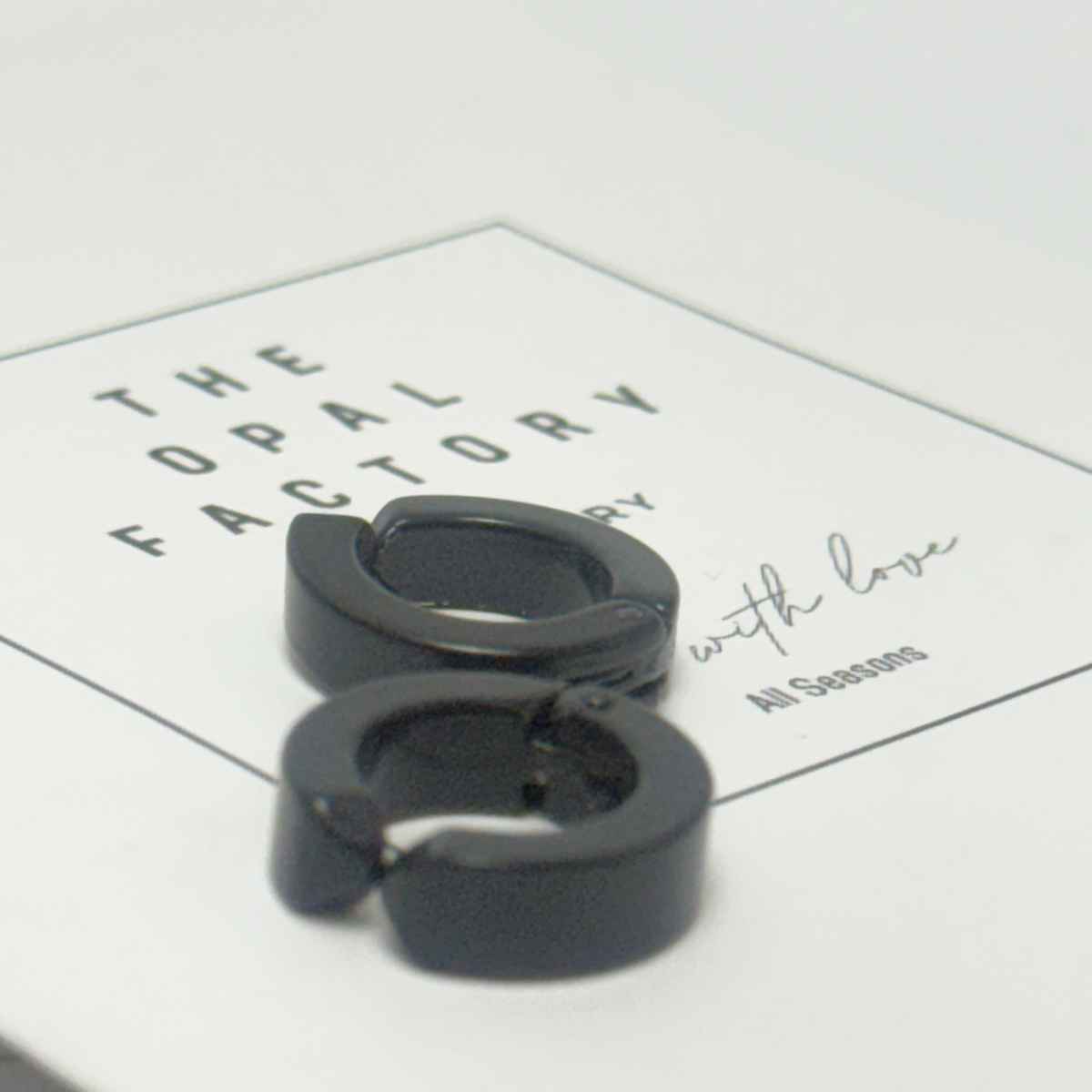 The Opal Factory All Seasons Men's Earrings | Press on Bali | Earrings-037 | Black