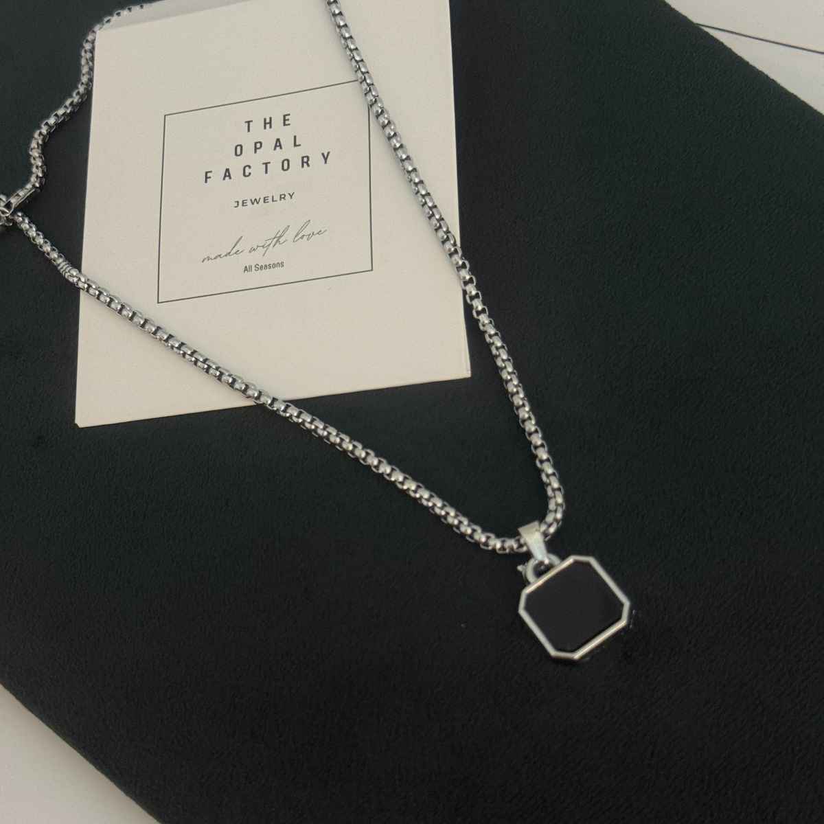 The Opal Factory Men's Pendant | Square Pendant with Chain | Necklace-096 | Silver