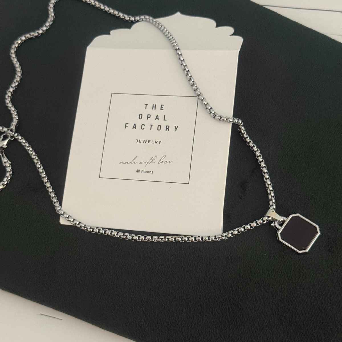The Opal Factory Men's Pendant | Square Pendant with Chain | Necklace-096 | Silver