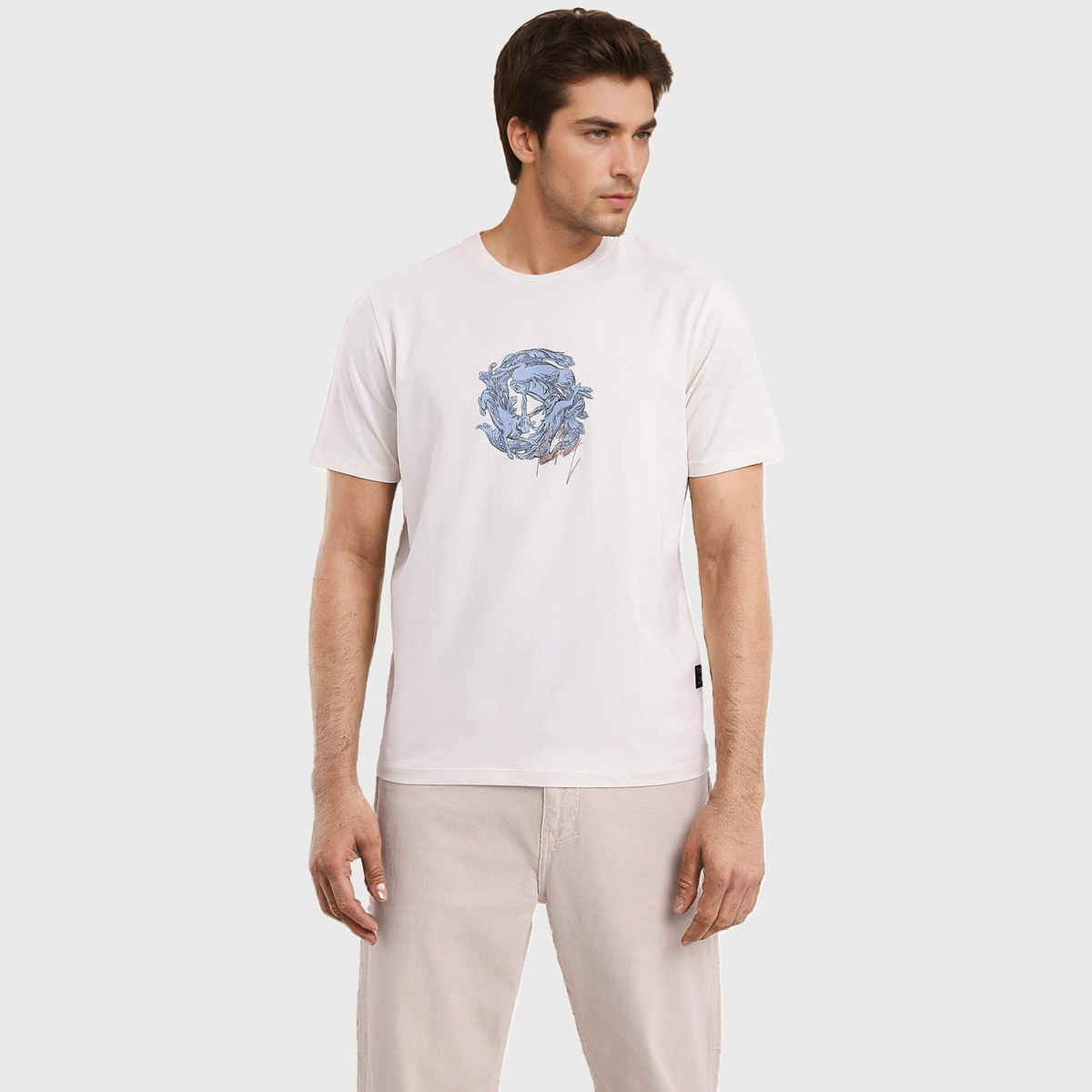 Rare Rabbit Men's Kowl Primary T-shirt | Off White - S