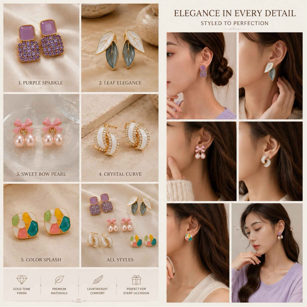 BeautyNX Gold-Plated Designer Earrings Combo Pack for Women