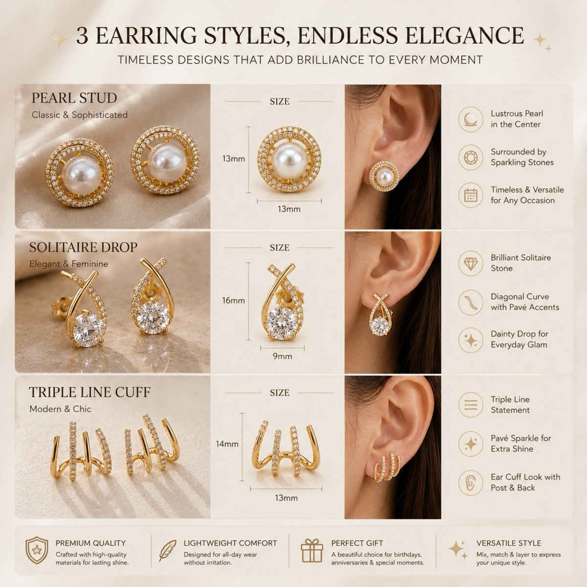 BeautyNX Gold-Plated Earrings Combo Pack for Women