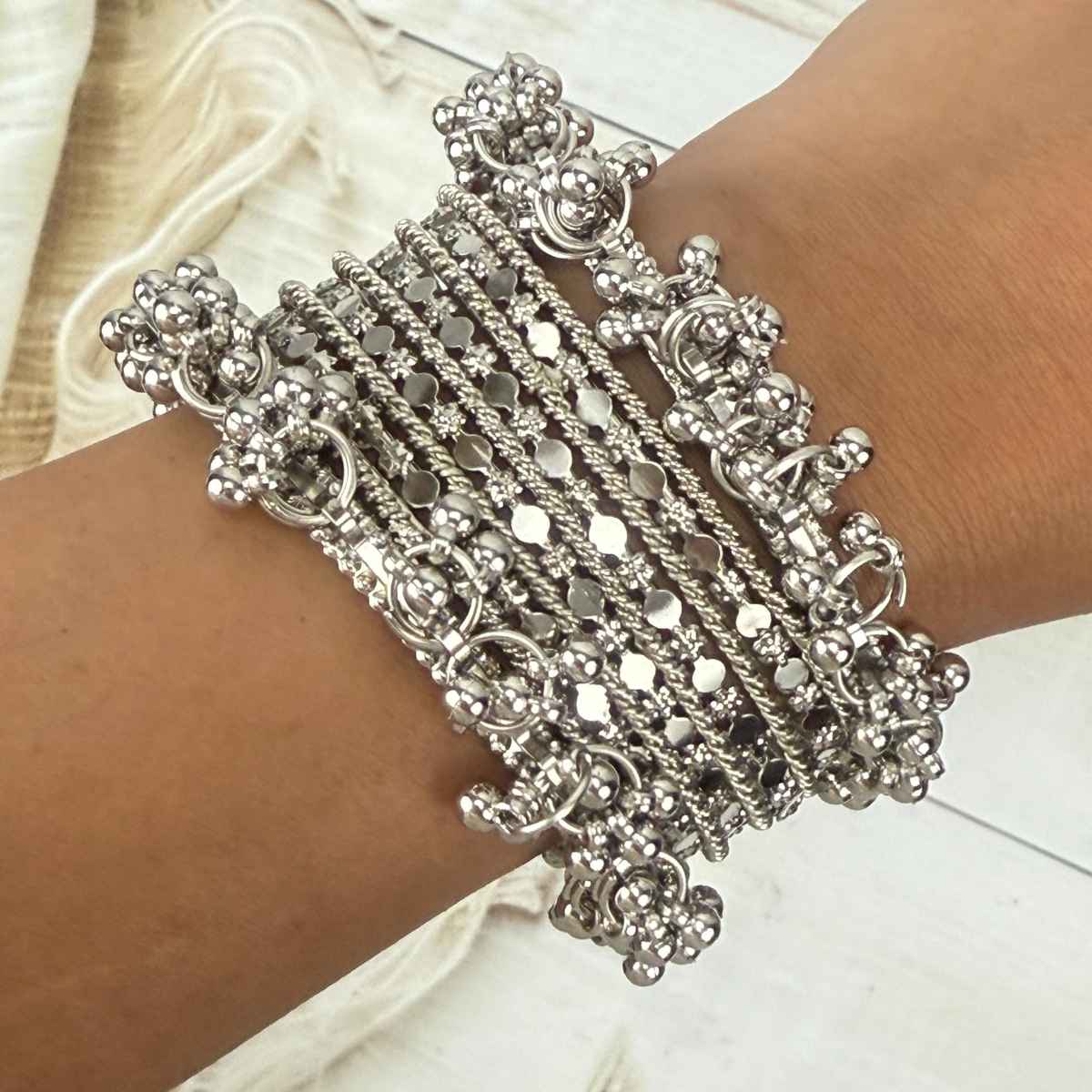 The Opal Factory Silver Oxidised Bangle Kada Set | Size 2.4 - S