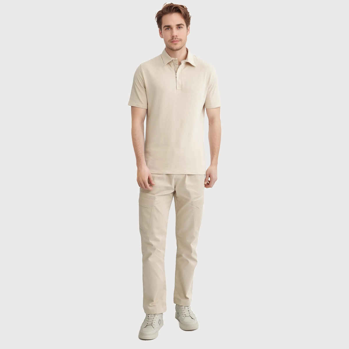 RARE RABBIT Men's Caben Light Polo T-shirt | Beige - M