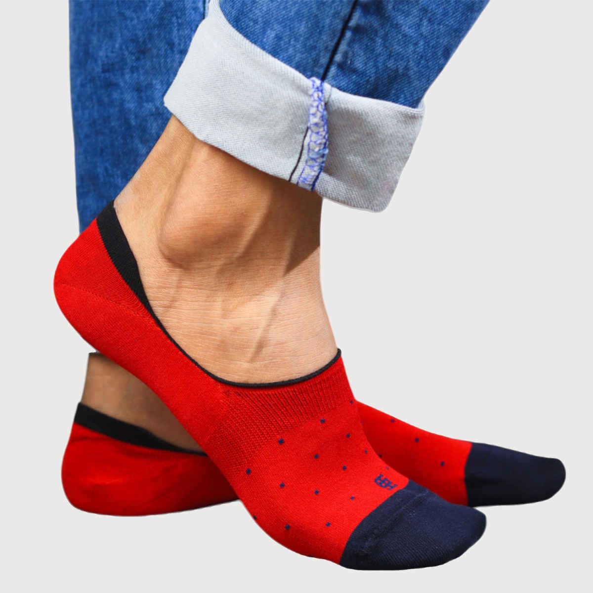 Socksoho Men's Solid 95% Cotton and 5% Spandex No Show Socks | Red - Free Size