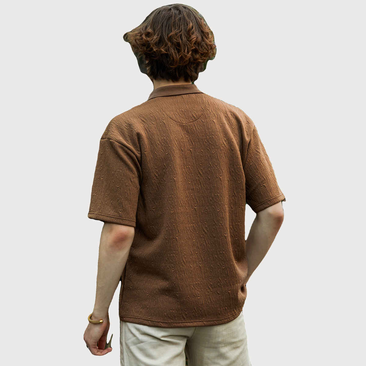 Campus Sutra Men's Ripple - Tactile Polo T-shirt | Chestnut Brown - S