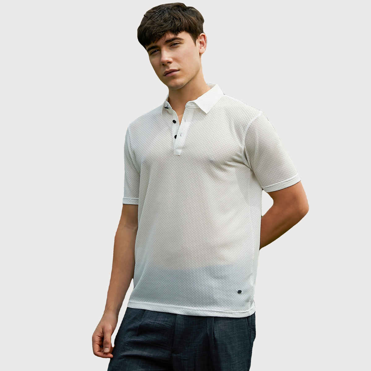 Campus Sutra Men's Warp - Tactile Polo T-shirt | Cream - M