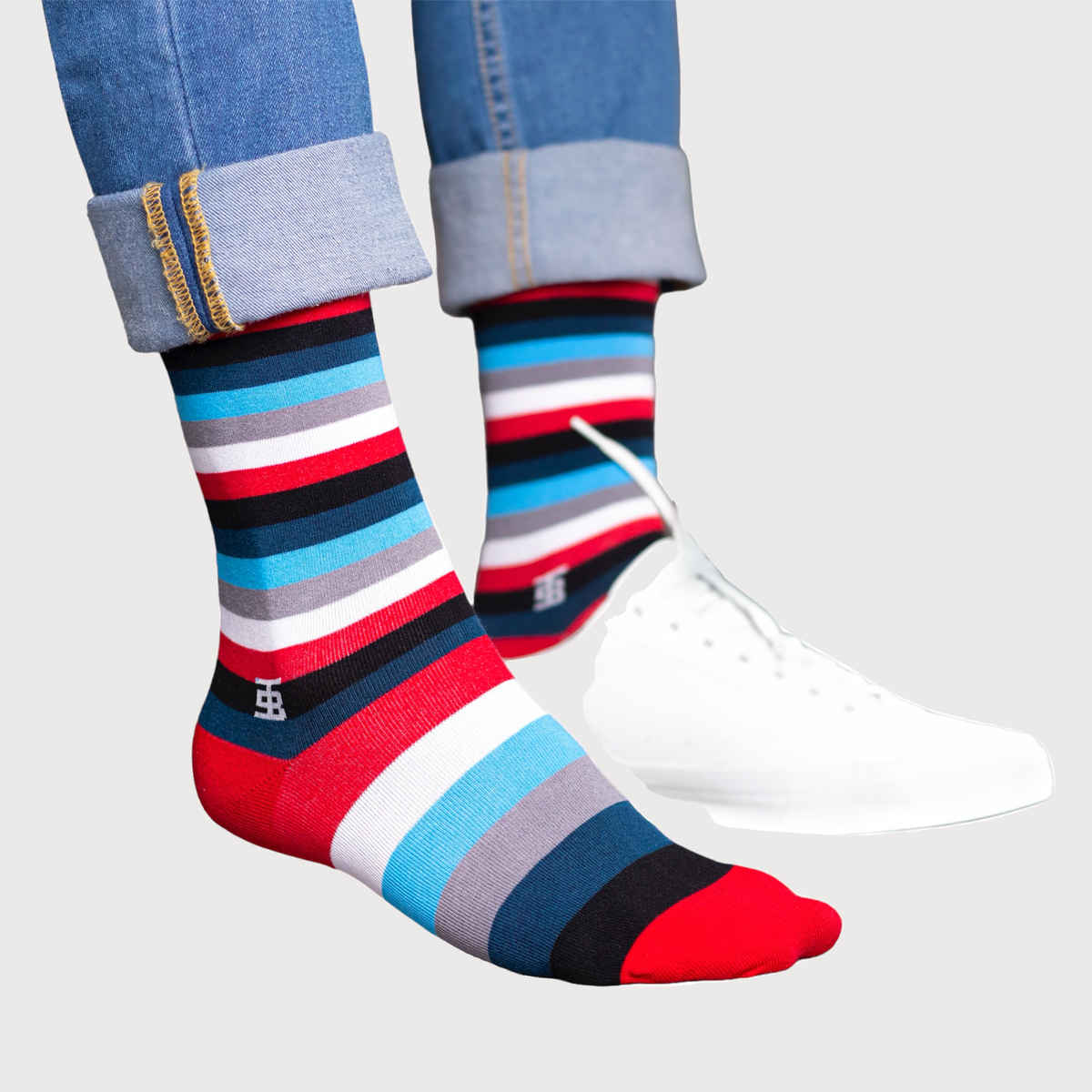 Socksoho Men's Striped 95% Scottish Lisle Cotton and 5% Spandex Calf Socks | Red - Free Size