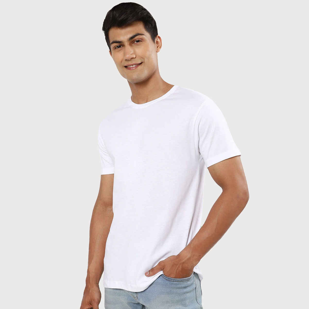 Mad Over Print Men's Cotton Solid T-Shirt | White - M