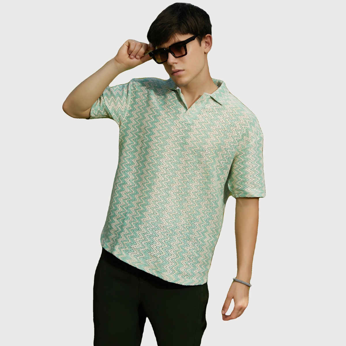 Campus Sutra Men's Tidal - Knit Polo T-shirt | Mint Green - XL