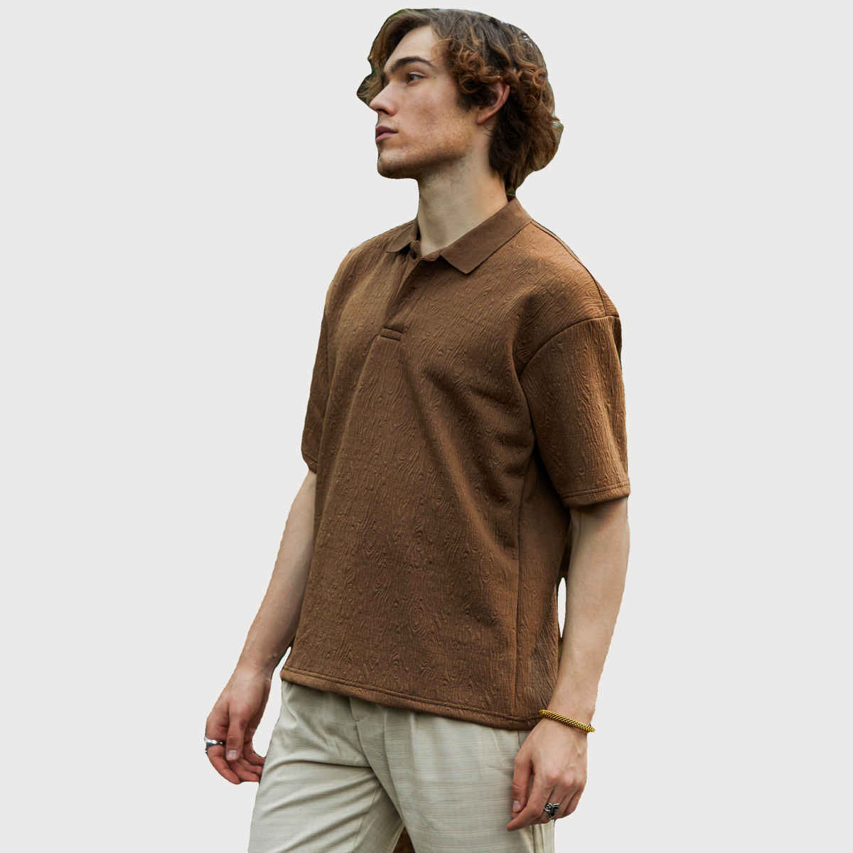 Campus Sutra Men's Ripple - Tactile Polo T-shirt | Chestnut Brown - S