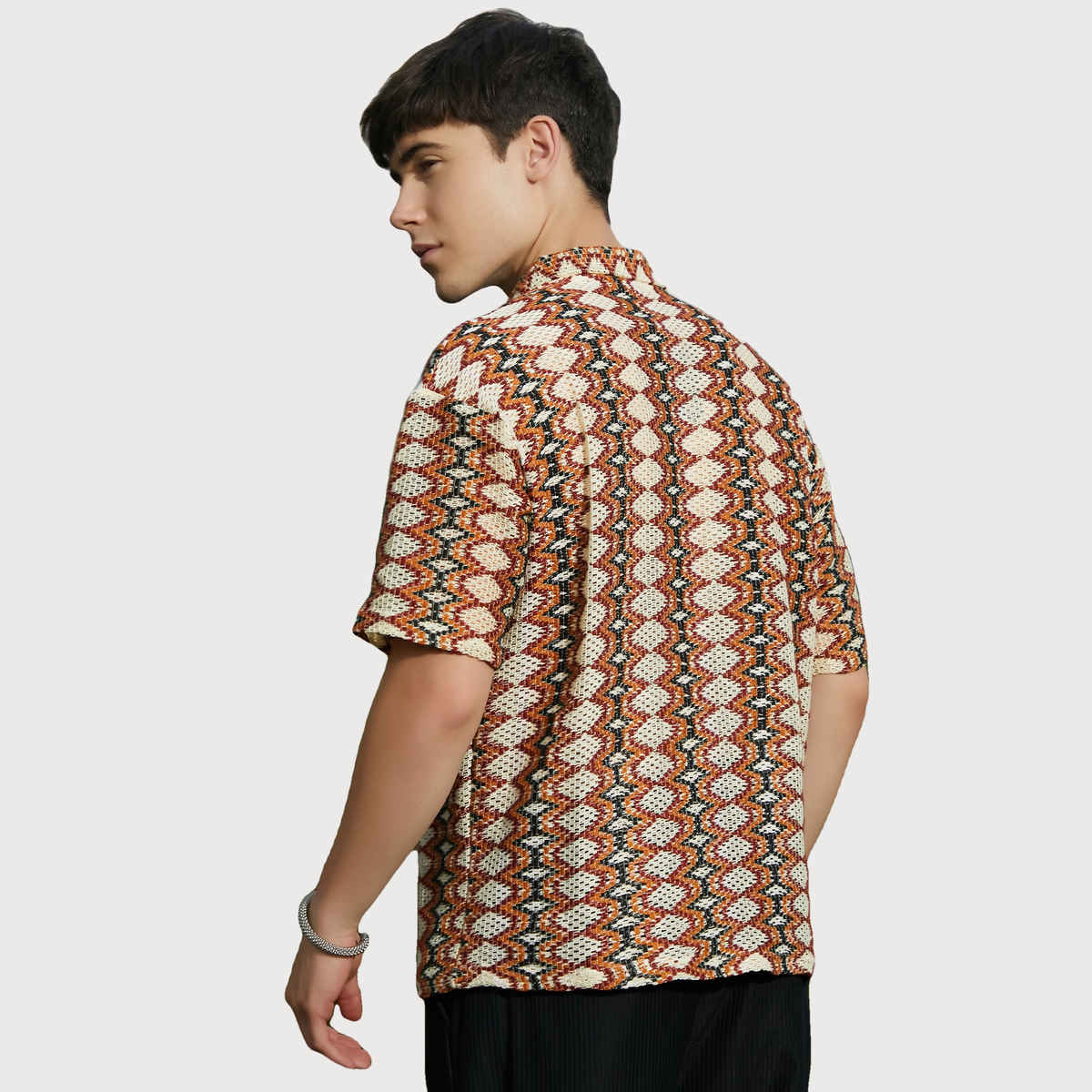 Campus Sutra Men's Nomadic Knit Oversized Shirt | Rust - L