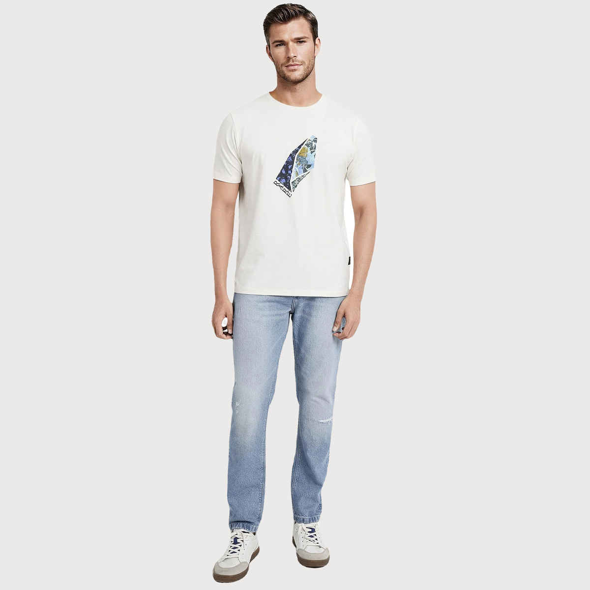 RARE RABBIT Men's Lason Primary | T-shirt | Off White | M