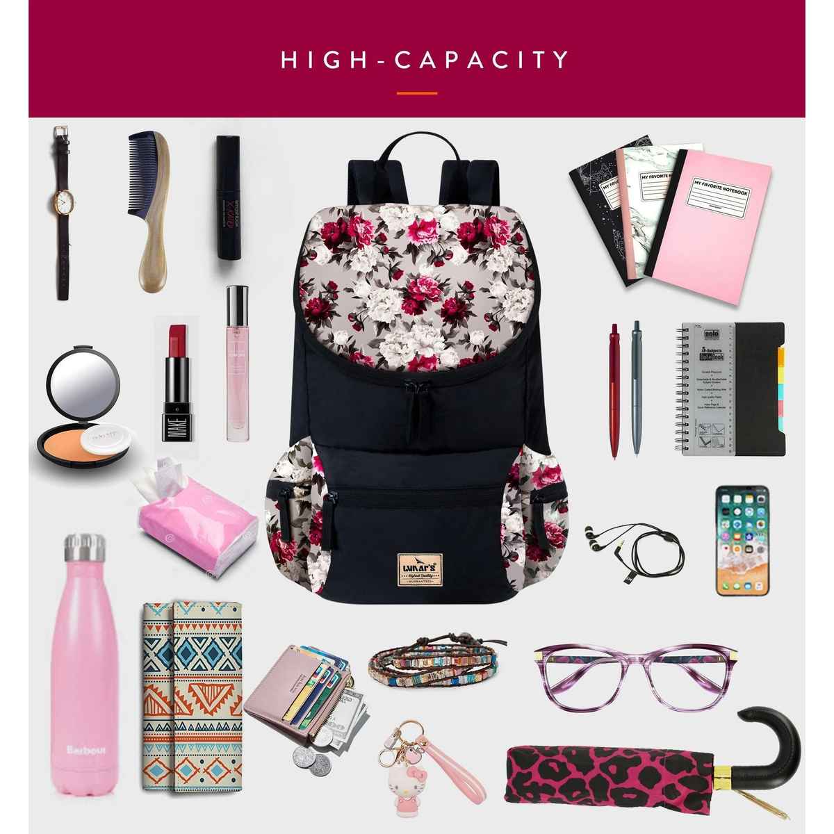 Lunar's Monica 19L Small Backpack | 1 Compartment | School | Travel | Colllege Bag for Women