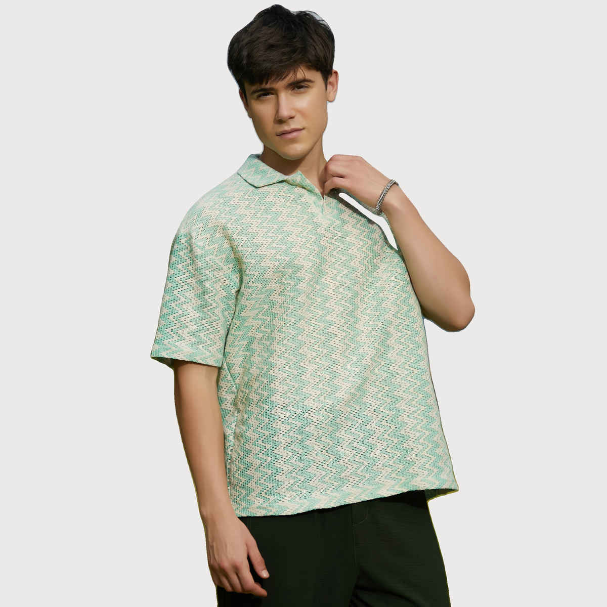 Campus Sutra Men's Tidal - Knit Polo T-shirt | Mint Green - XL